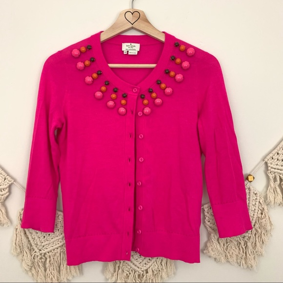 Kate Spade Rio Pink Embellished Cardigan Sweater - Picture 1 of 7